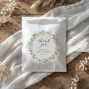 Roze Aquarel Bloemtuin in Bloei Baby Shower Bedankzakje