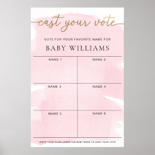 Roze aquarel brengt uw stem Baby Naam Stemmen Poster