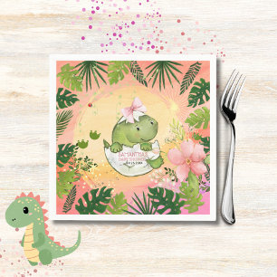 Roze Aquarel Broedende Dino Baby Shower Servetten