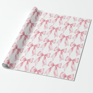 Roze Aquarel Coquette Strik Mode Vrouwelijk Meisje Cadeaupapier