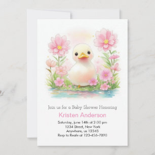 Roze Aquarel Eendje Grilleg Meisje Baby Shower Kaart