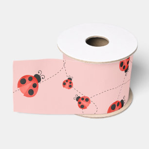 Roze Aquarel Fladderende Lieveheersbeestje Grosgrain Lint
