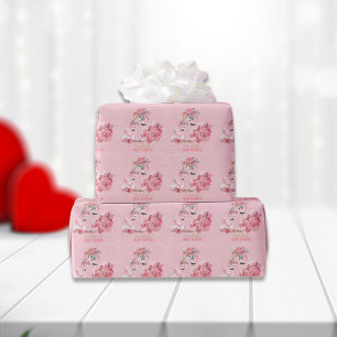 Roze Aquarel Flamingo Ballerina Baby Shower Cadeaupapier