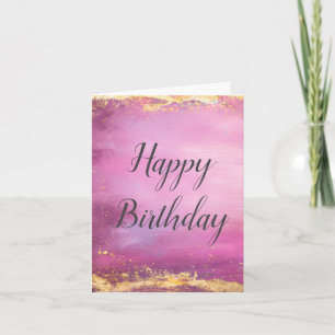 Roze Aquarel & Goud Folie Rand Verjaardagskaart