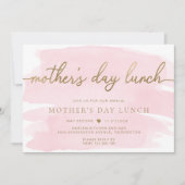 Roze Aquarel Gouden Moederdag Lunch Kaart (Voorkant)