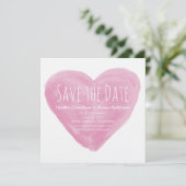Roze Aquarel Hart Save the Date Uitnodiging (Staand voorkant)