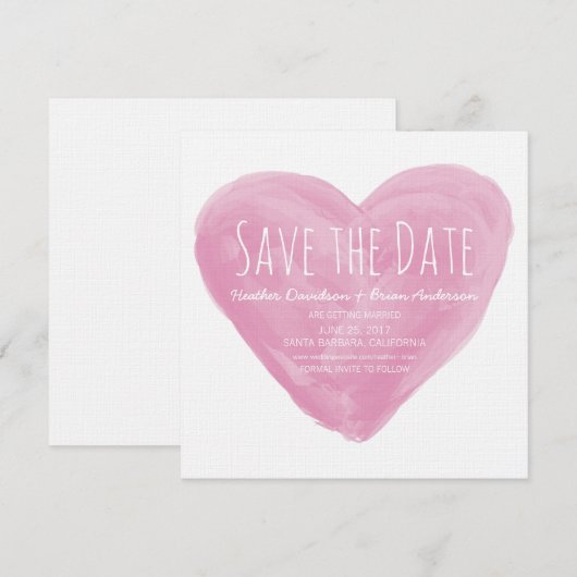 Roze Aquarel Hart Save the Date Uitnodiging (Voorkant / Achterkant)