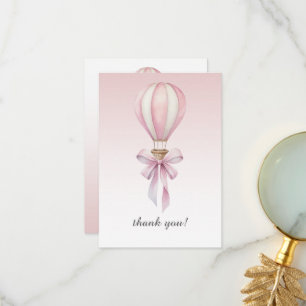 Roze Aquarel Heet Luchtballon Meisje Baby Shower Bedankkaart