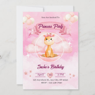 Roze Aquarel Illustratieve Prinses Uitnodiging
