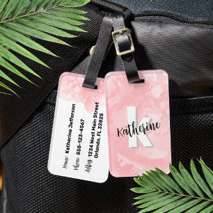 Roze Aquarel Initiaal Monogram Bagagelabel
