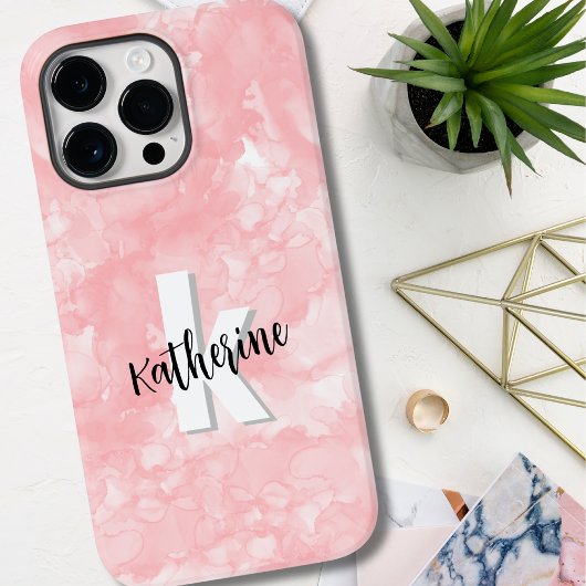 Roze Aquarel Initiaal Monogram Case-Mate iPhone Case