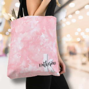 Roze Aquarel Initiaal Monogram Draagtas