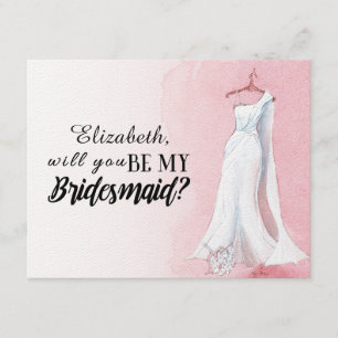 Roze aquarel jurk "Wil je mijn bruidsmeisje zijn" Kaart