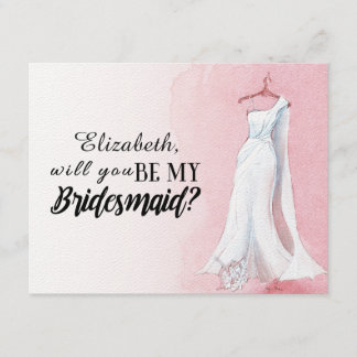 Roze aquarel jurk "Wil je mijn bruidsmeisje zijn" Kaart