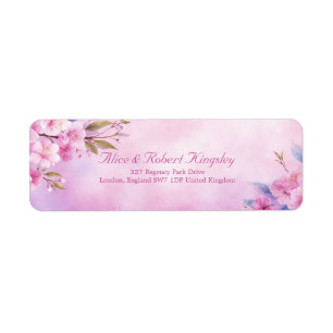 Roze Aquarel Kersenbloesem Bloei Etiket