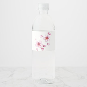 Roze Aquarel Kersenbloesem Patroon Waterfles Etiket