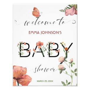 Roze Aquarel Klaprozen Baby Shower Welkom Foto Afdruk