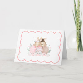 Roze Aquarel Konijn Feestdagen Kaart