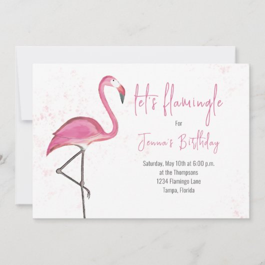 Roze Aquarel Laten we Flamingle Cute Flamingo Kaart (Voorkant)