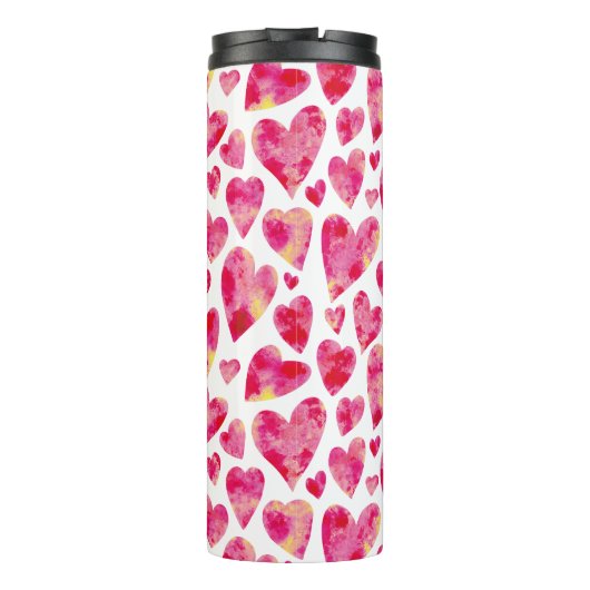 Roze aquarel liefdeshartpatroon thermosbeker (Achterkant)