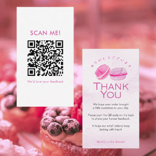 Roze Aquarel Macaron Laat een Review QR Code Visitekaartje