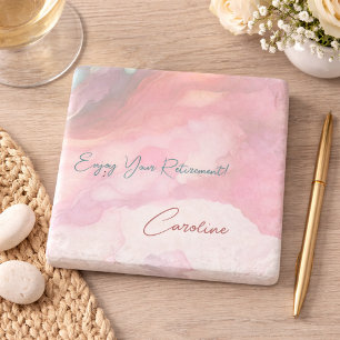 Roze Aquarel Minimalistisch Elegant Pensioen Cadea Stenen Onderzetter