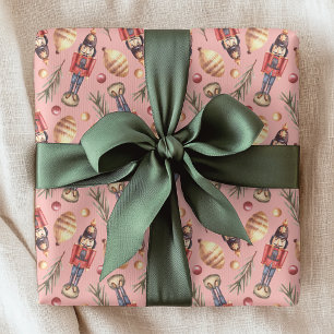 Roze Aquarel Notenkraker Dennenk Christmas Cadeaupapier