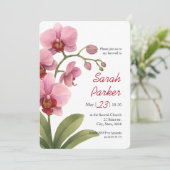 Roze Aquarel Orchidee Funeral Announcement Card Kaart (Staand voorkant)