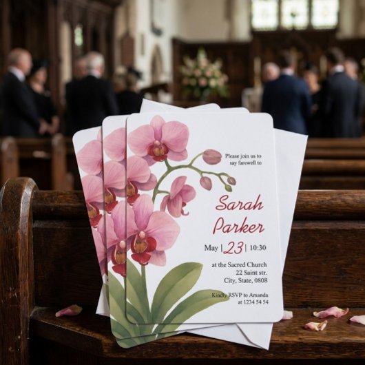 Roze Aquarel Orchidee Funeral Announcement Card Kaart