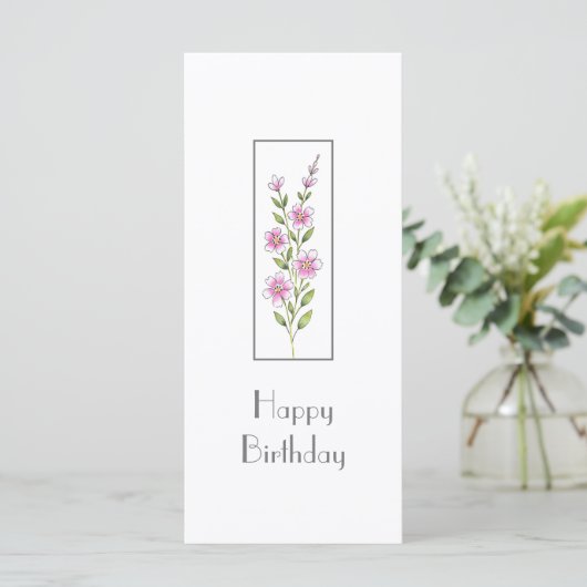 Roze aquarel, pen & inkt bloemstengelkaart kaart (Staand voorkant)
