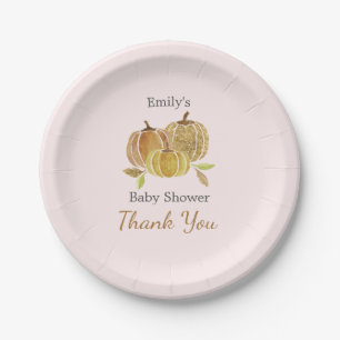 Roze Aquarel Pompoen Herfst Baby Shower Papieren Bordje