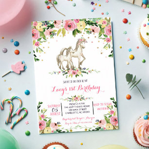 Roze Aquarel Pony Verjaardag Kaart