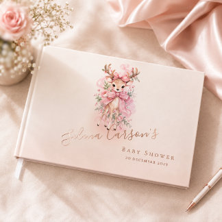 Roze Aquarel Ree Baby Shower 3 Ringband Gastenboek