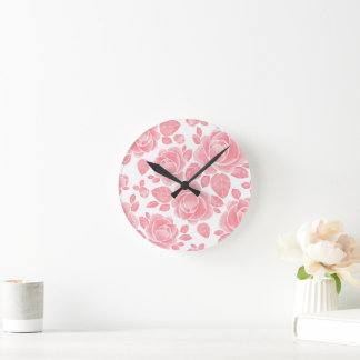Roze Aquarel Roos - Romantische Bloemen Ronde Klok