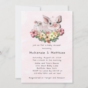 Roze Aquarel Schattig Varken Meisje Baby Shower Kaart