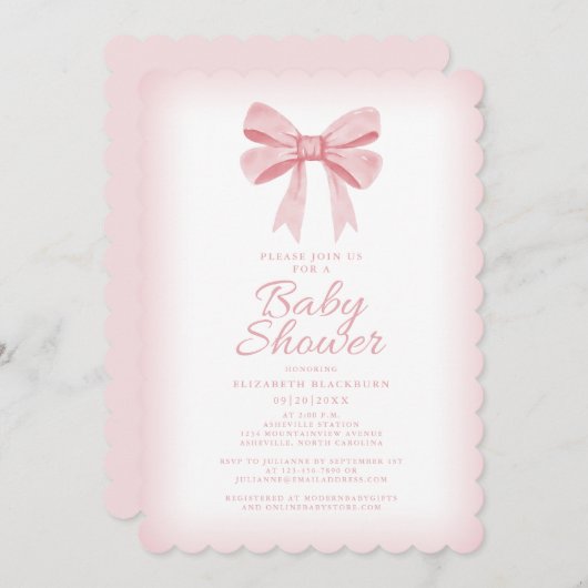 Roze Aquarel Strik Meisje Baby Shower Elegant Blus Kaart (Voorkant / Achterkant)