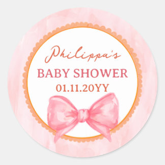 Roze Aquarel Strik Meisje Baby Shower Ronde Sticker