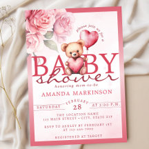 Roze Aquarel Valentijnsdag Teddybeer Baby Shower