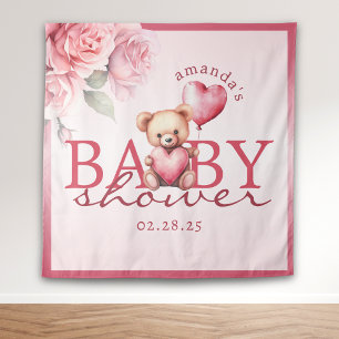 Roze Aquarel Valentijnsdag Teddybeer Baby Shower Wandkleed