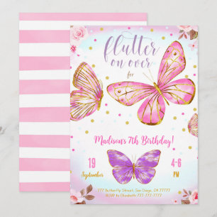 Roze Aquarel Vlinder Uitnodiging