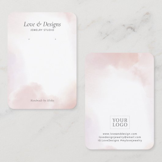 Roze Aquarel Wash Oorbellen Display Visitekaartje (Voorkant / Achterkant)