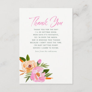 Roze aquarel wilde bloemen Baby Shower Dank je Bedankkaart