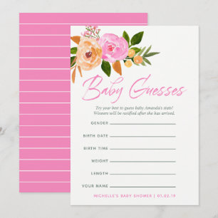 Roze aquarel wilde bloemen Baby Voorspellingen Spe Kaart