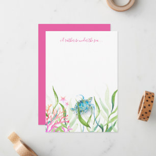 Roze Aquarel Zeeschildpad Briefkaart
