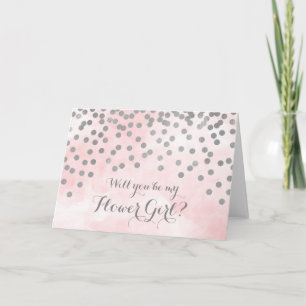 Roze Aquarel Zilveren Confetti Bloemenmeisje Uitno
