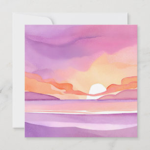 Roze Aquarel Zonsondergang   Mooie Oceaanlucht Kaart