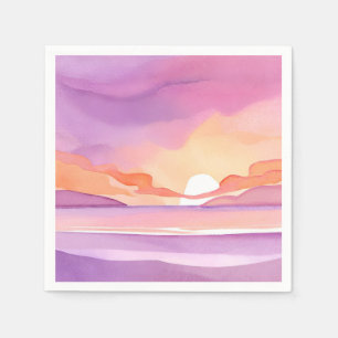 Roze Aquarel Zonsondergang Mooie Oceaanlucht Servet