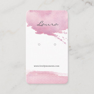 Roze aquarelpenseelstreek oorbellen display visitekaartje