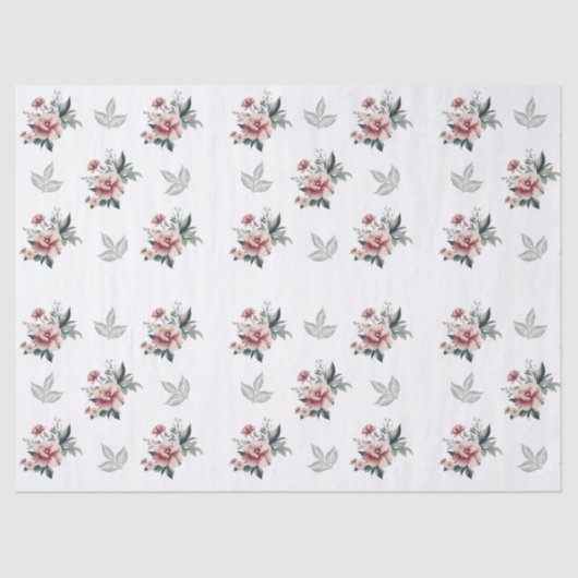 Roze aquarelroos met turkooizen blad tissuepapier (Voorkant)