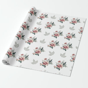 Roze aquarelroos met turquoise blad cadeaupapier